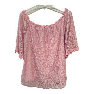 Women’s Pink Floral Lace Top – Off-Shoulder Style – Miholl XXL